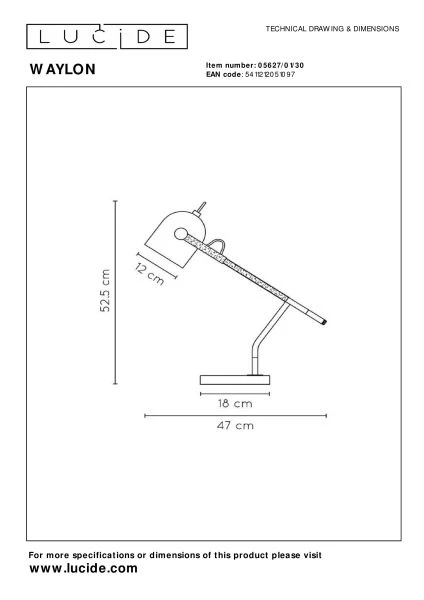 Lucide WAYLON - Schreibtischlampe - 1xE27 - Schwarz - TECHNISCH